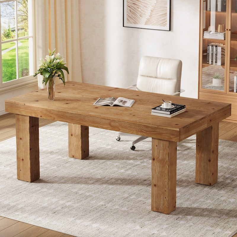 Solid Wood Executive Desk, 63 Inches Large Computer Office Desk Workstation