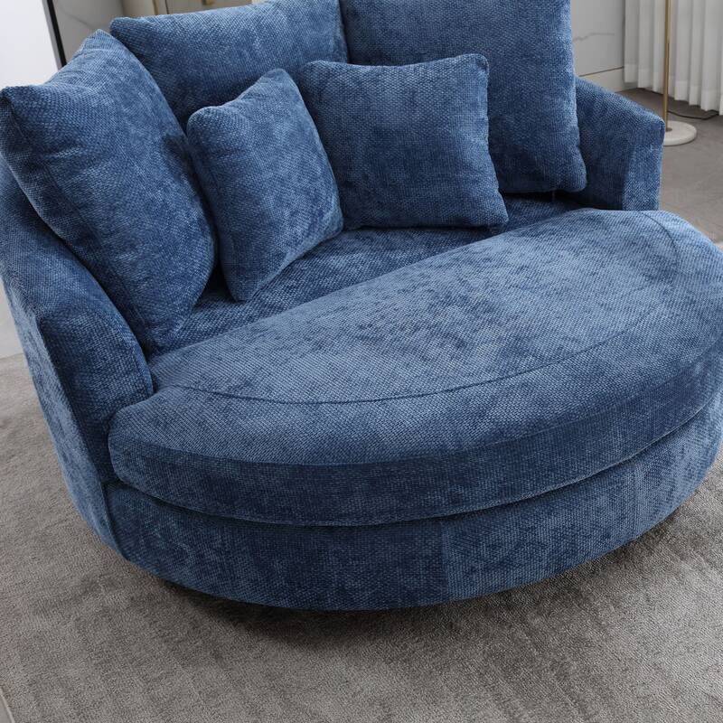 Modern Sofa Chair Round Accent Barrel Chair With 5 Pillows and Storage Ottoman