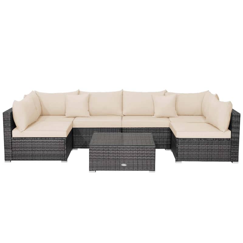 7 PCS Patio Furniture Set Sectional Rattan Sofa Set with Coffee Table