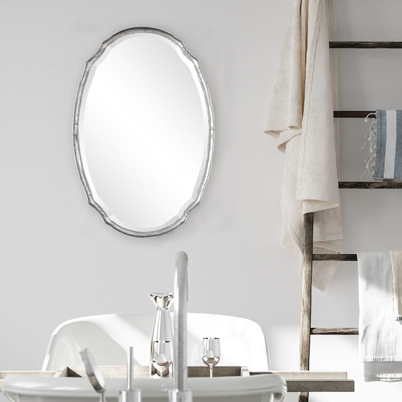 Copper Grove Wilset Hammered Silver Decorative Oval Wall Mirror