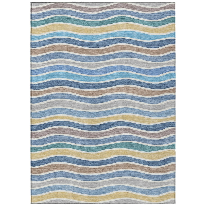 Machine Washable Indoor/ Outdoor Contemporary Stripe Chantille Rug