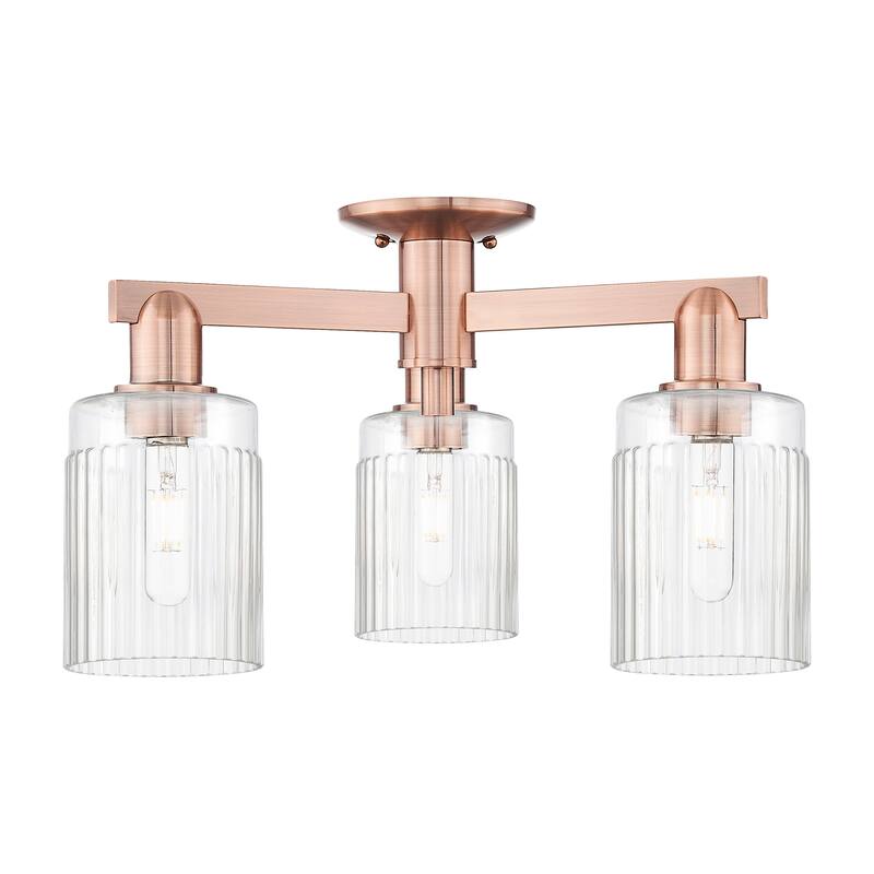 Innovations Lighting Endless Possibilities Arcadia - Hadley - 3 Light 22" Semi-Flush Mount - Clear/Antique Copper