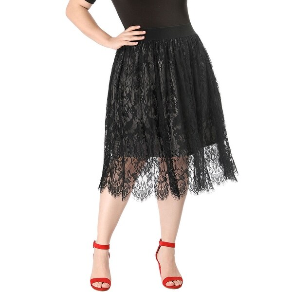 Shop Women's Plus Size Knee Length High Waist A-line Flare Lace Skirt ...
