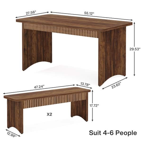 55 Inches Brown Wood Dining Table with 2 Benches for 4-6 People - Bed ...