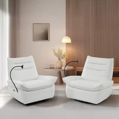 Genuine Italian Leather Match Power Swivel Rocker Recliner (Set of 2)