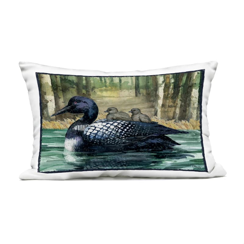 Stupell Loon Family on Lake Printed Outdoor Throw Pillow Design by Paul Brent - Accent - Polyester - Black - Single