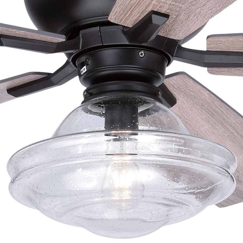 Huntley 52-in. Bronze Farmhouse Indoor Ceiling Fan with Schoolhouse LED Light Kit and Remote - 52-in W x 21.7-in H x 52-in D