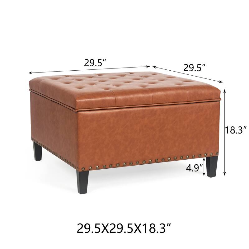 Adeco Large Square Footstool Fabric Storage Ottoman Bench