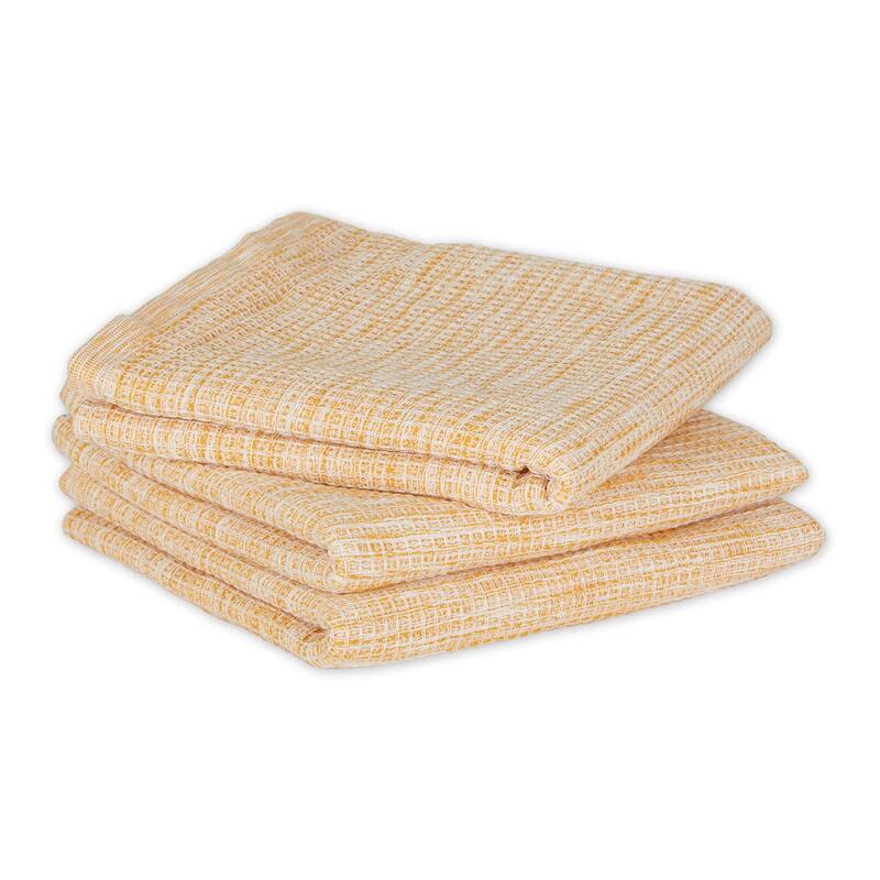 Leather Brown And Off-White Tonal Recycled Cotton Waffle Dishtowel (Set of 3) 20x30
