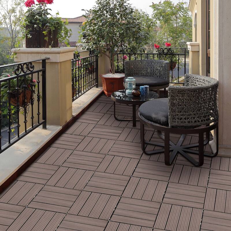 11.8" x 11.8" square wood-plastic composite deck tiles