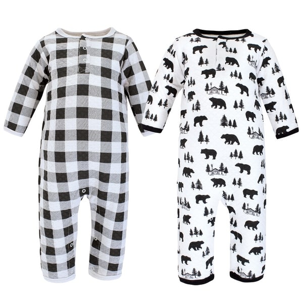 slide 1 of 1, Hudson Baby Infant Boy Premium Quilted Coveralls, Bear Gray Black 0 - 3 Months - Black