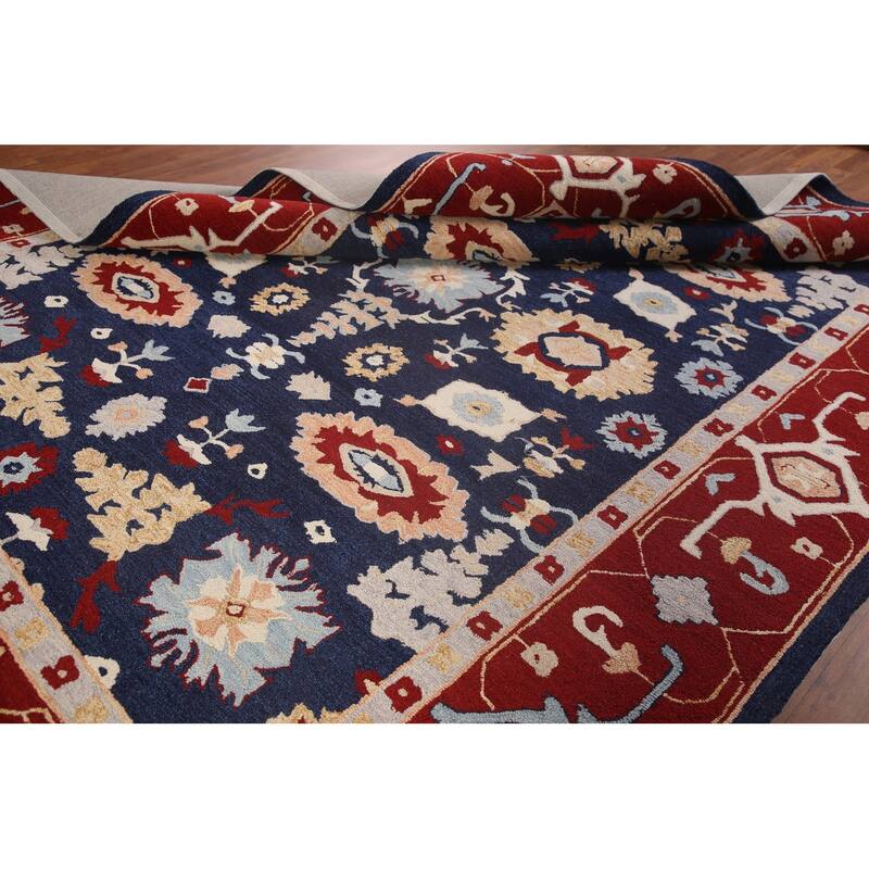 Traditional Navy Blue Heriz Indian Rug Hand-Tufted Carpet