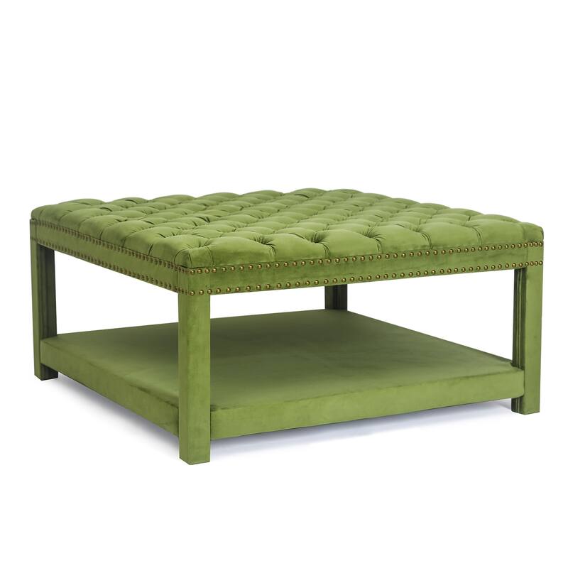 Adeco Large Square Velvet Ottoman Coffee Table Footstool Footrest