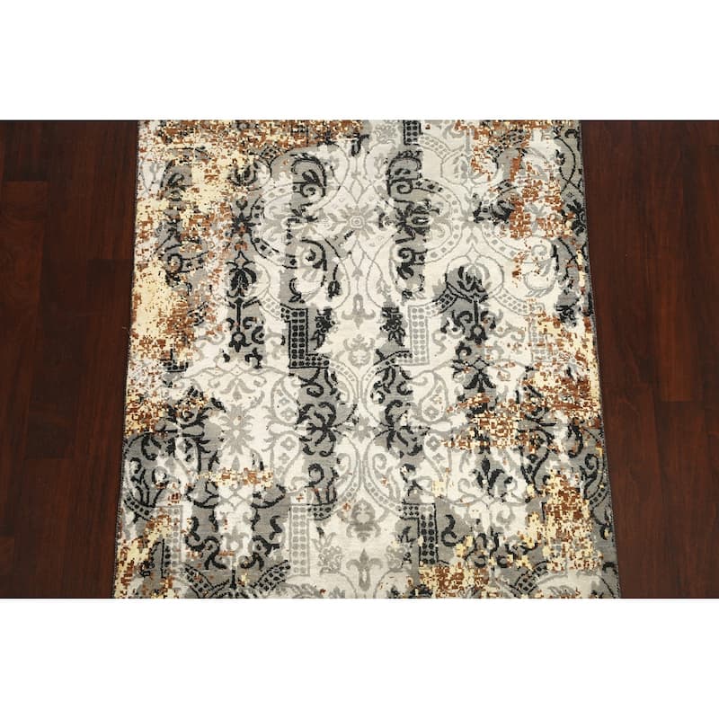 Modern Wool/ Silk Vegetable Dye Abstract Oriental Area Rug Handmade - 4'1" x 6'0"