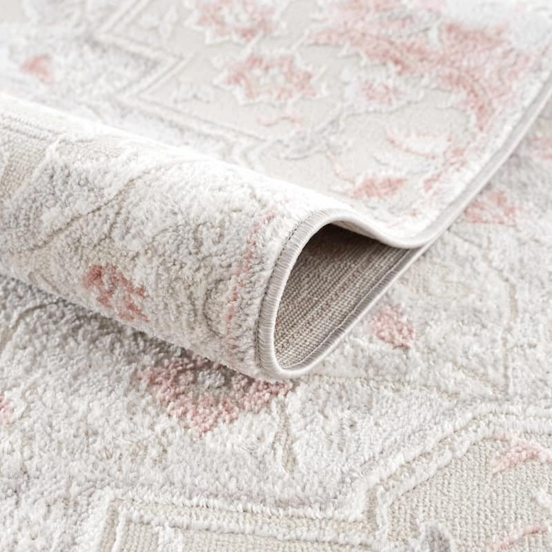 Hauteloom Calum Living Room, Bedroom Area Rug - Farmhouse - High Pile - Pink,Gray - 7'9" x 9'6"