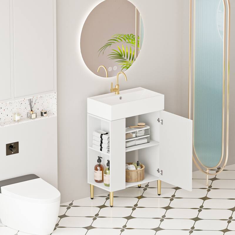 21.6" Open-shelving Bathroom Vanity with Ceramic Sink