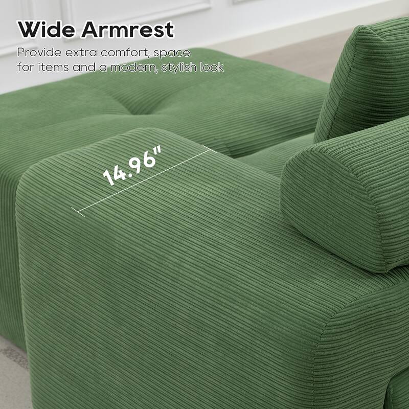 L-Shaped Convertible Sectional Sofa Bed - Memory Foam Cushions & Steel Frame, No Assembly Corduroy Sofa for Apartments