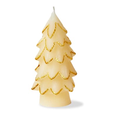 Gilded Pine Tree Ivory Candle Sculpted Christmas Decor 2.5x2.5x5 in 7hr Burn Time Paraffin Wax Novelty Candle
