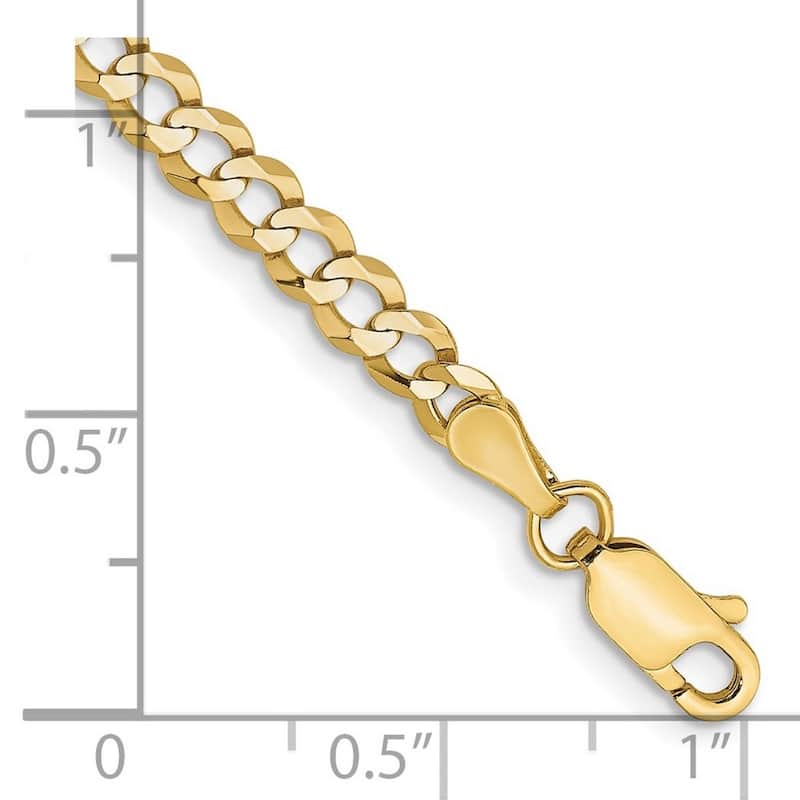 Curata 10k Yellow Gold 3.7mm Light Flat Miami Curb Chain Bracelet Options: 7" 8"