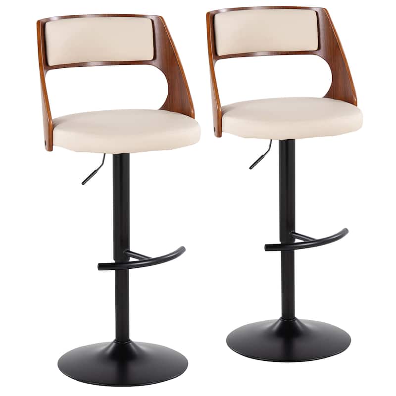 Carson Carrington Alingsas Adjustable Bar Stool - Set of 2 - Cream PU/Walnut/Black Rnd T