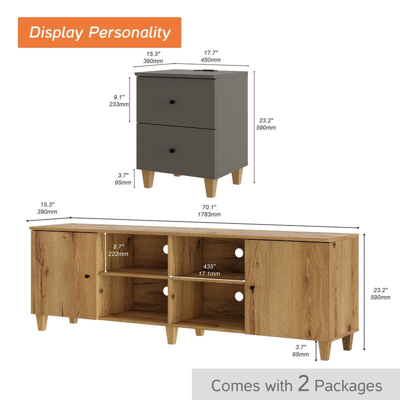 WAMPAT Wood TV Stand with Drawer & Charging Station for 100 Inches TVs