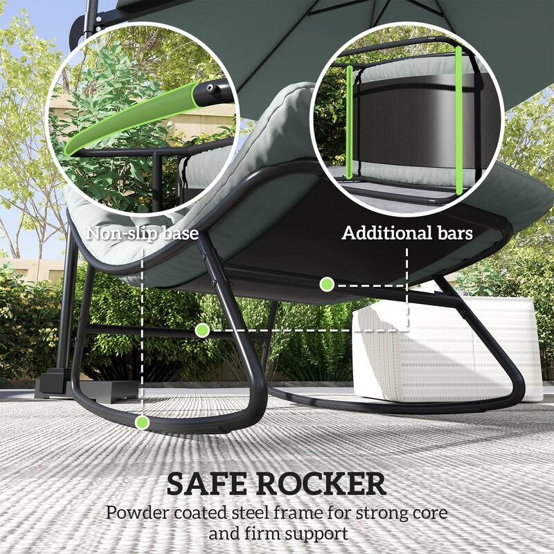 2-Piece Outdoor Rocking Chair Set with Cushioned Breathable Mesh Seats Steel Frame Non-Slip Base - 25.2" W x 39.8" D x 28" H