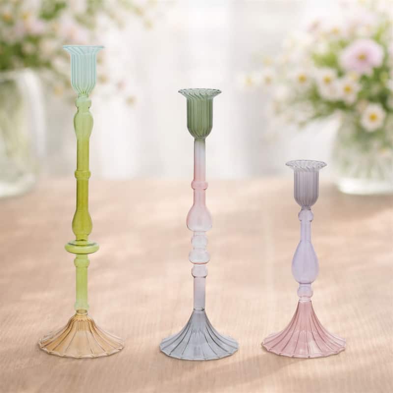Multicolored Glass Taper Candle Holder (Set of 3)