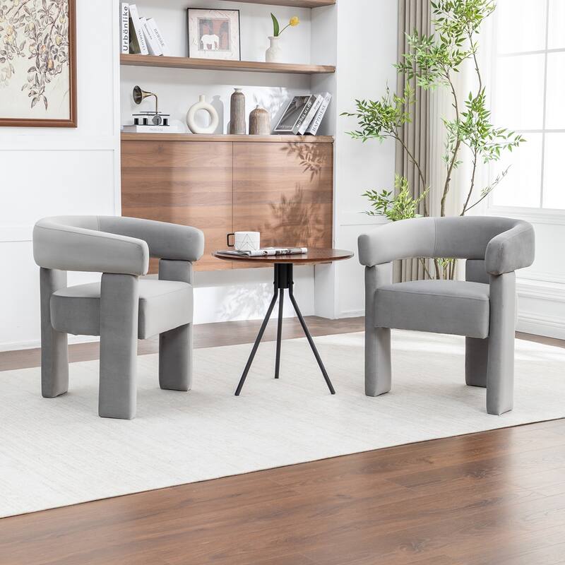 SEYNAR Modern Velvet Accent Chair Set of 2, Upholstered Barrel Armchair with Curved Back and Thickened Padded Seat