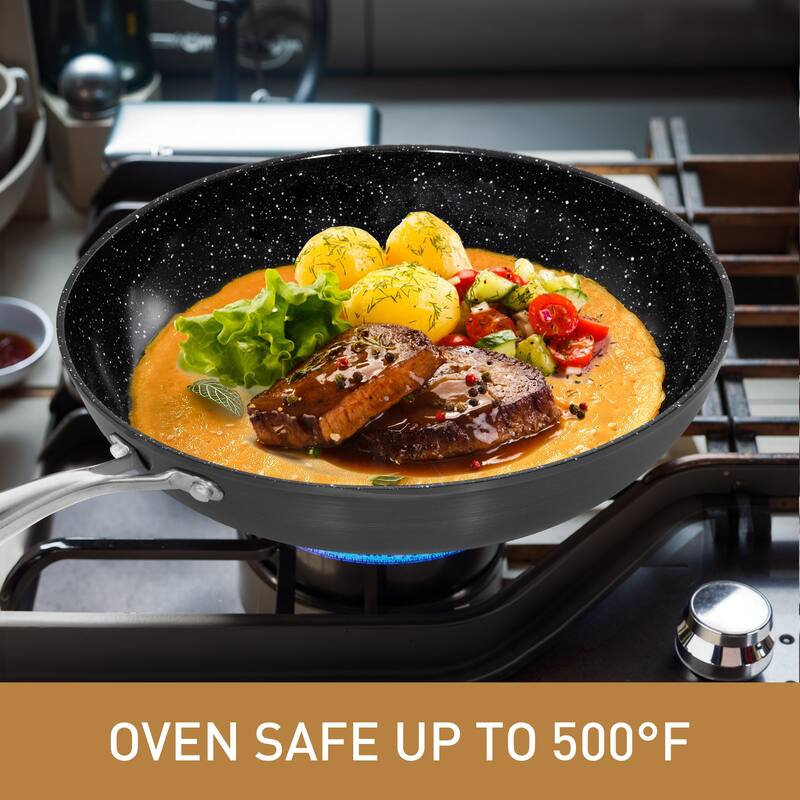2/3-Piece Black Hard Anodized Non-Stick Fry Pan Set, Safe and Wear-Resistant Ceramic Coating with Stainless Steel Handle