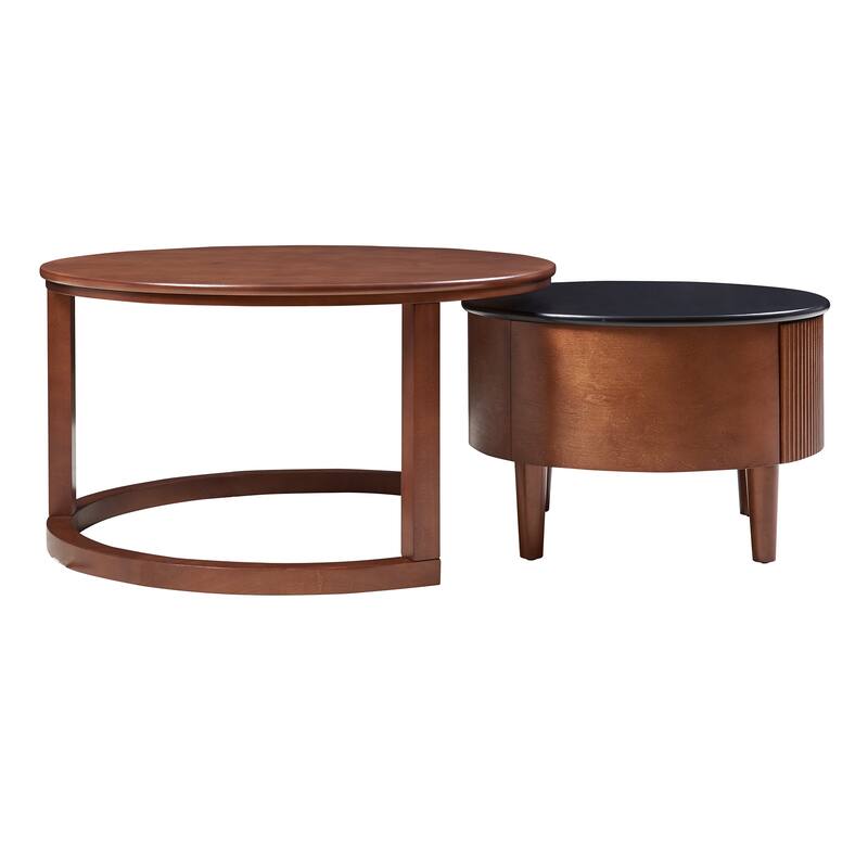 Round Nesting Coffee Table Set, Rustic Wood Sofa Side Tea Tables Center Tables with Drawer, Accent Table for Living Room, Office