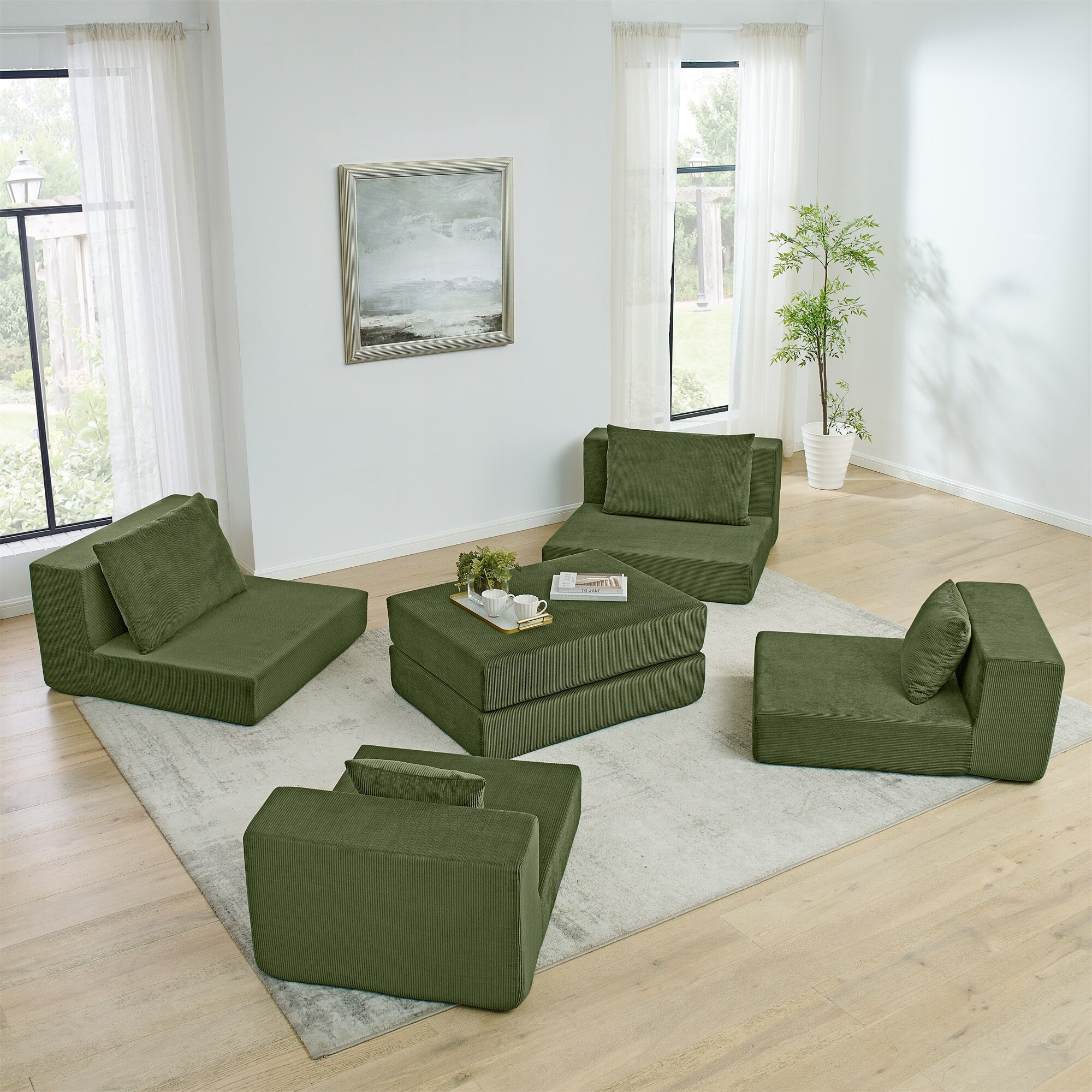 Modular Sofa Set Deep Seat Sleeper Loveseat Couch with Throw Pillows