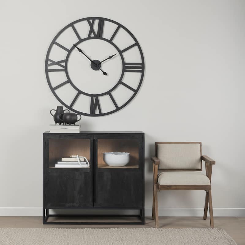 Sloan Dark Brown Solid Wood w/ Black Metal Frame Accent Cabinet
