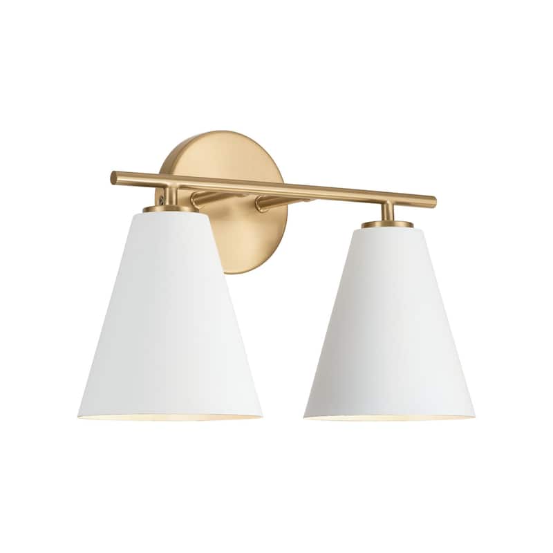 Charlie 2-Light Vanity - 15"W x 10"H x 7"E - Matte Brass and White