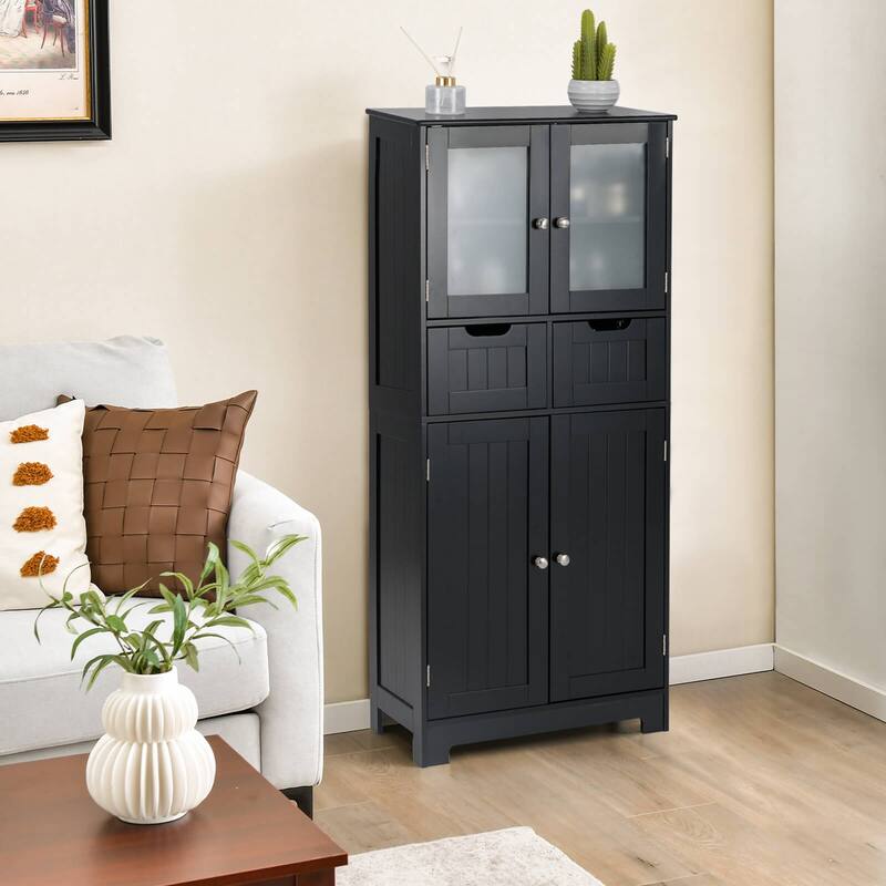 Costway Bathroom Floor Storage Cabinet Kitchen Cupboard with 2 Drawers
