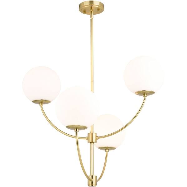 slide 2 of 11, Vaxcel Lighting H0295 Avers 4 Light 26" Wide Chandelier with Frosted Natural Brass