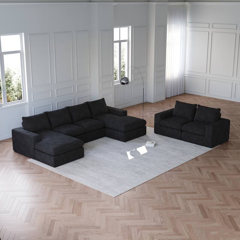 L-shaped Sectional Sofa Set of 2 Corduroy Upholstered Cloud Modular Couch with Chaise Free Combination Sectional Sofa Set