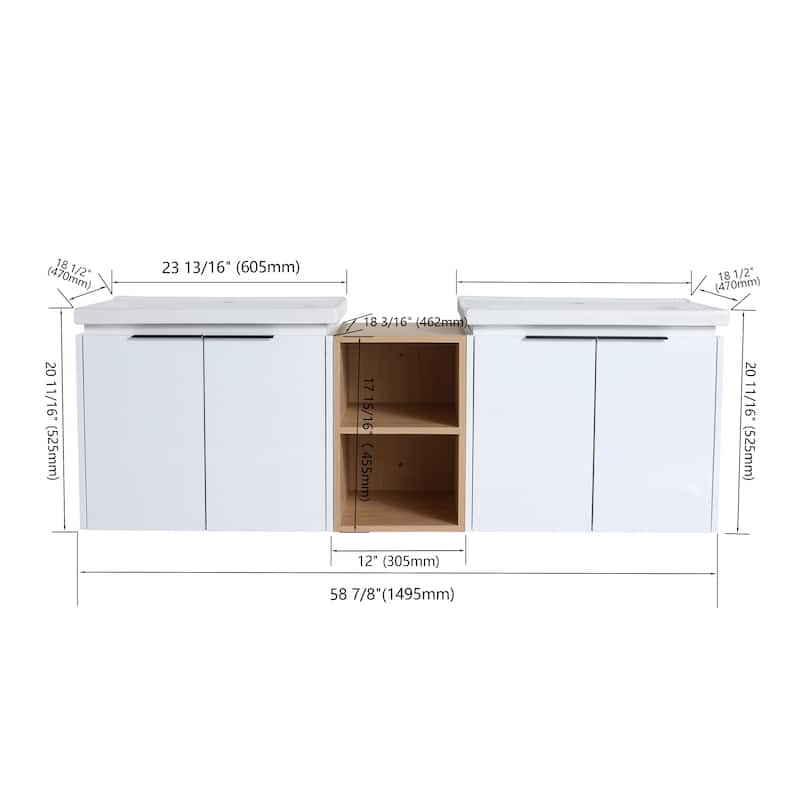 Bathroom Vanity With Sink In 24/36/48/60/72/84 Inch, Floating Bathroom Vanity With Soft Close Door and Shelf