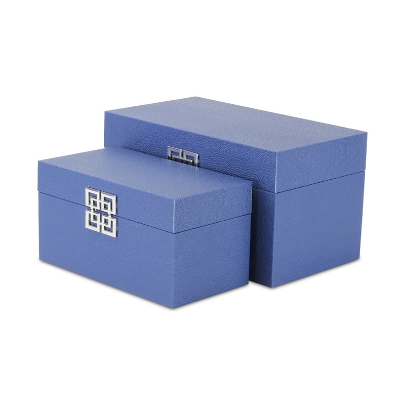 Set of 2 Blue Rectangular Double Happiness Shagreen Boxes 12"