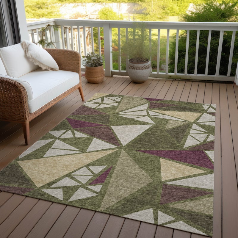 Machine Washable Indoor/ Outdoor Abstract Mosaic Chantille Rug