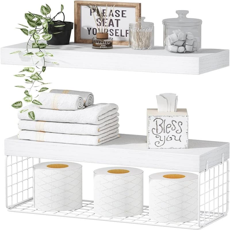 Bathroom Shelves Over Toilet Wall - 6.7"D x 15.7"W x 1.5"H - White