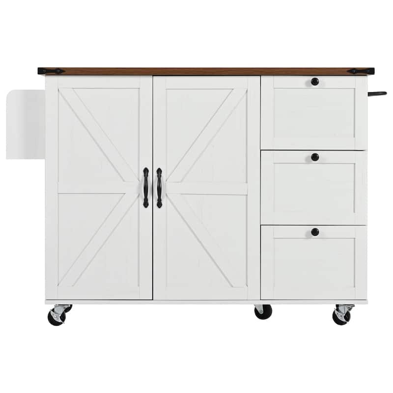 54.5"Wood Rolling Kitchen Island w/ Power Outlet,Internal Storage Rack