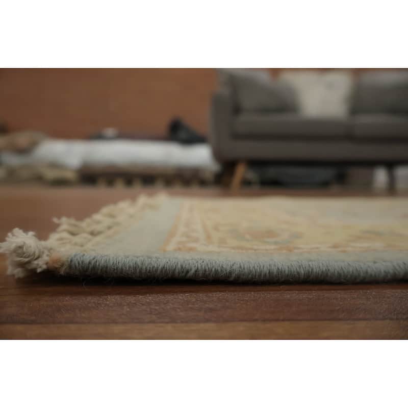 Hand Knotted Oriental 100% Wool Carpet Traditional All-Over Navy Blue & Blues Ziegler Area Rug - 3' 10'' X 2' 0''