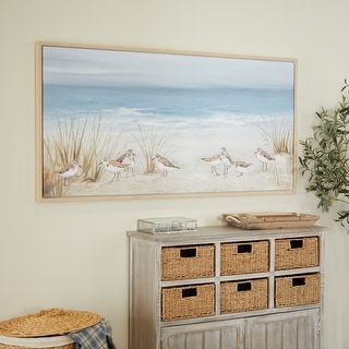 Blue Canvas Bird Framed Wall Art with Silver Frame