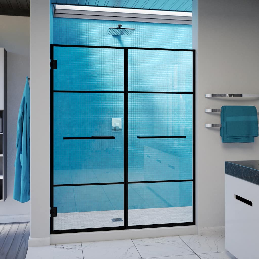Unidoor Madrid 58-58 1/2 in. x 72 in. Hinged Shower Door in Satin Black