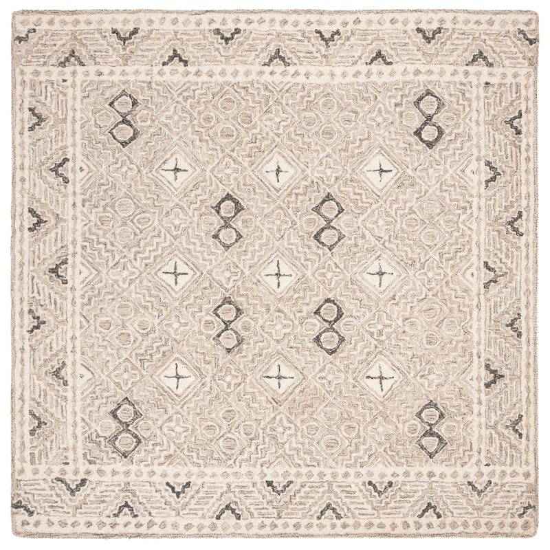 SAFAVIEH Handmade Micro-Loop Jelske Wool Rug - 5' Square - Grey/Ivory - Square