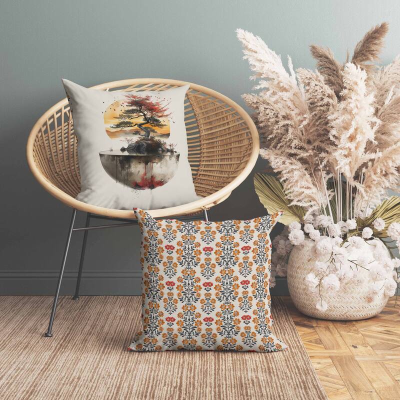 Blossom Bliss Bodhi Indoor/Outdoor Reversible Throw Pillow Peach and Orange