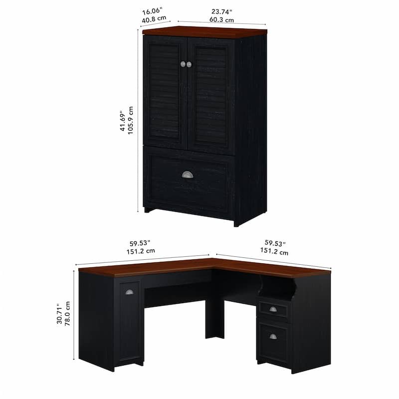 Fairview 60W L Shaped Desk and Storage Cabinet by Bush Furniture