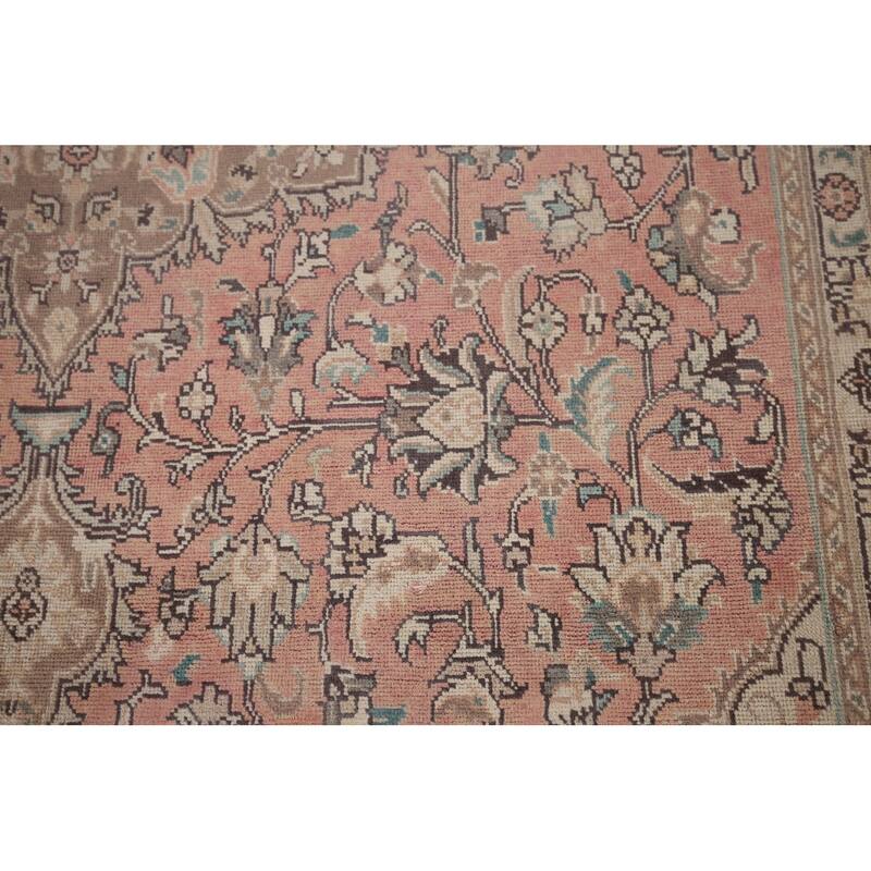 Pink Tabriz Vintage Persian Rug Hand-Knotted Traditional Wool Carpet - 6'6" x 9'11"