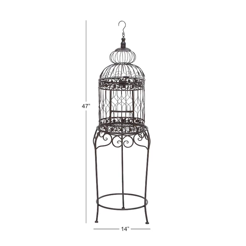 Metal Indoor Outdoor On Removable Stand Birdcage with Latch Lock Closure and Top Hook - Black - Roche River Decor