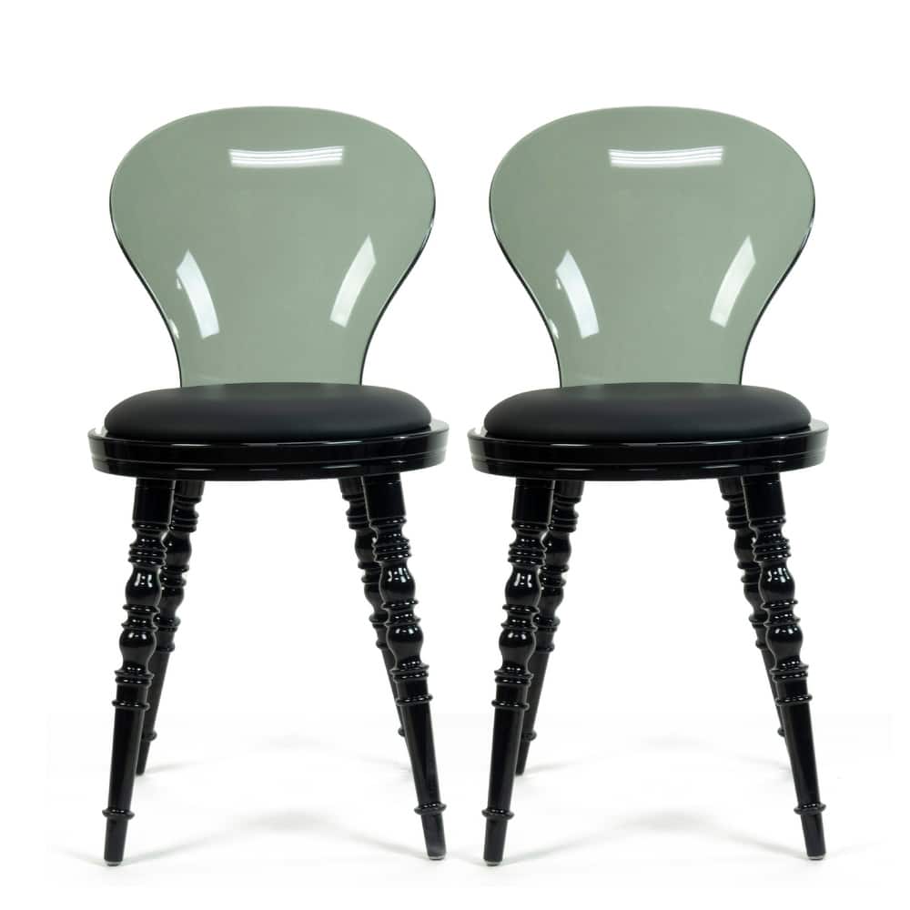 Nova Fanned Back Acrylic Chairs with Leatherette Padded Seats - Set of 2